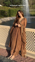 Gorgeous Embroidery Work Brown Color Gown