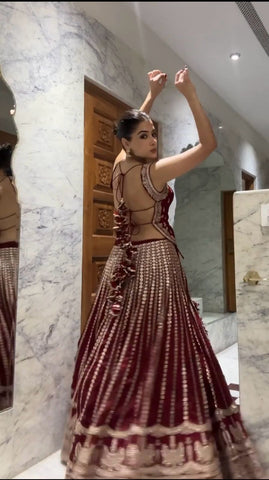 Presenting Embroidery Work Maroon Color Lehenga Choli