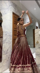 Presenting Embroidery Work Maroon Color Lehenga Choli