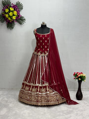 Presenting Embroidery Work Maroon Color Lehenga Choli
