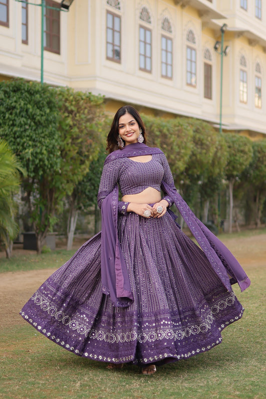 Flattering Sequins Embroidered Work Purple Color Lehenga Choli