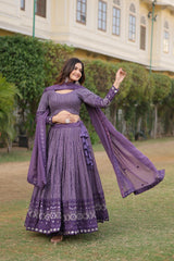 Flattering Sequins Embroidered Work Purple Color Lehenga Choli