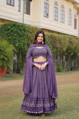 Flattering Sequins Embroidered Work Purple Color Lehenga Choli