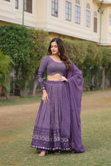 Flattering Sequins Embroidered Work Purple Color Lehenga Choli