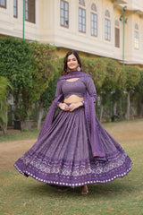 Flattering Sequins Embroidered Work Purple Color Lehenga Choli