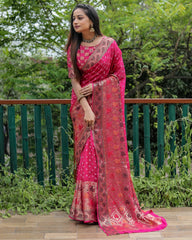 Fabulous Bandhej Silk Dark Pink Color Saree