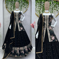 Beautiful Thread With Sequence Work Black Color Lehenga Choli