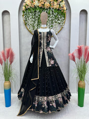 Beautiful Thread With Sequence Work Black Color Lehenga Choli