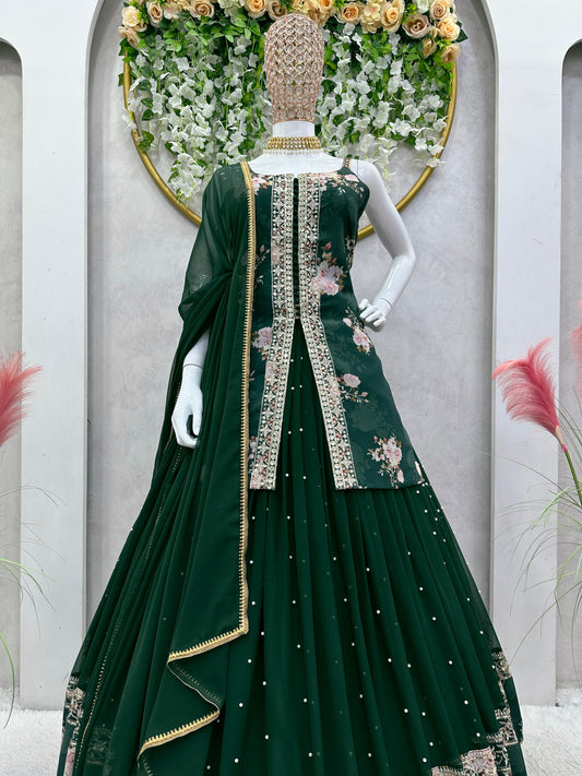 Beautiful Thread With Sequence Work Green Color Lehenga Choli