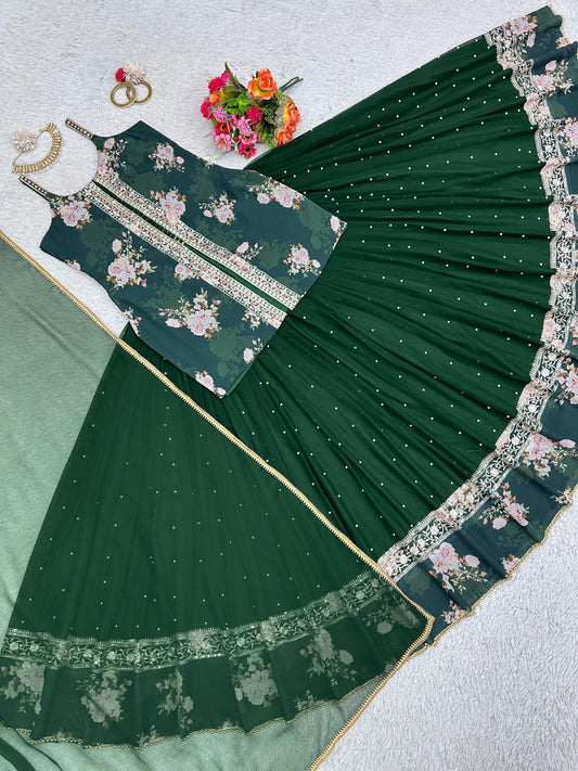 Beautiful Thread With Sequence Work Green Color Lehenga Choli