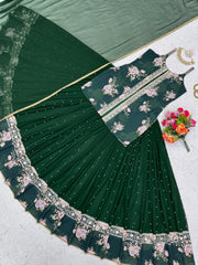 Beautiful Thread With Sequence Work Green Color Lehenga Choli