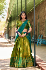 Designer Zari Weaving Work Green Color Lehenga Choli