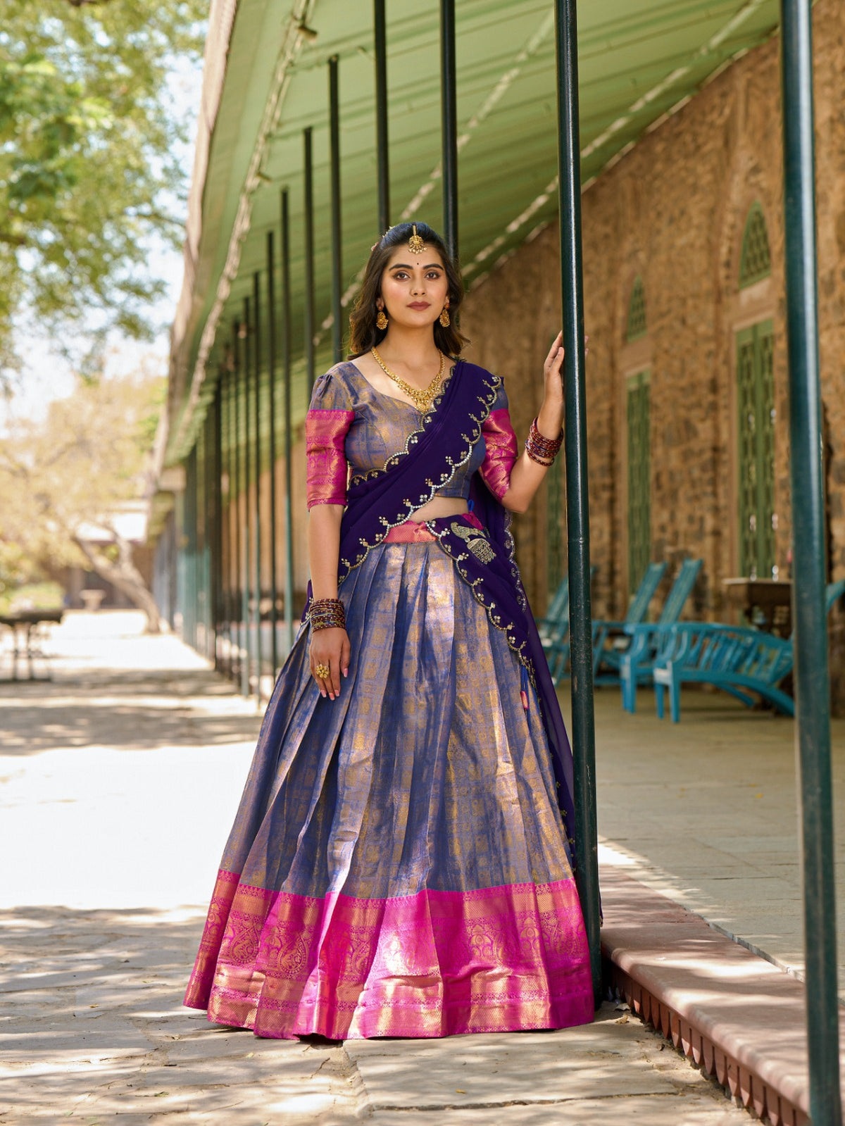 Designer Zari Weaving Work Blue Color Lehenga Choli