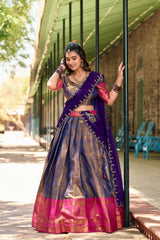 Designer Zari Weaving Work Blue Color Lehenga Choli