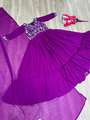 Charming Embroidered Work Purple Color Gown