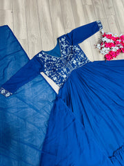 Charming Embroidered Work Blue Color Gown