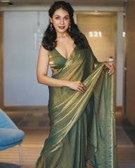 Captivating Green Color Fancy Tabby Silk Saree