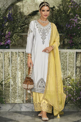 Delightful Embroidered Work White Color Palazzo Suit