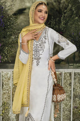 Delightful Embroidered Work White Color Palazzo Suit