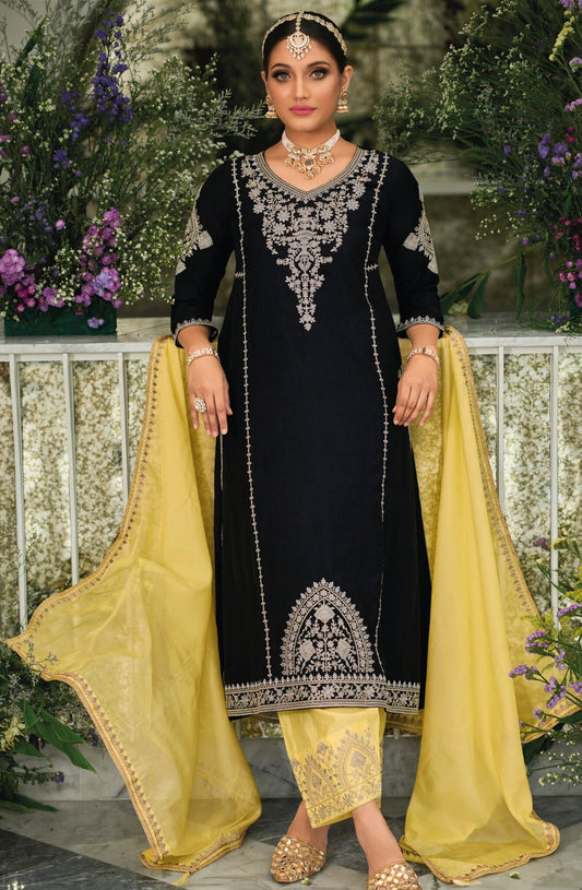 Delightful Embroidered Work Black Color Palazzo Suit