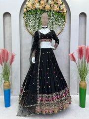 Wonderful Thread Sequence Work Black Color Lehenga Choli