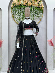 Wonderful Thread Sequence Work Black Color Lehenga Choli