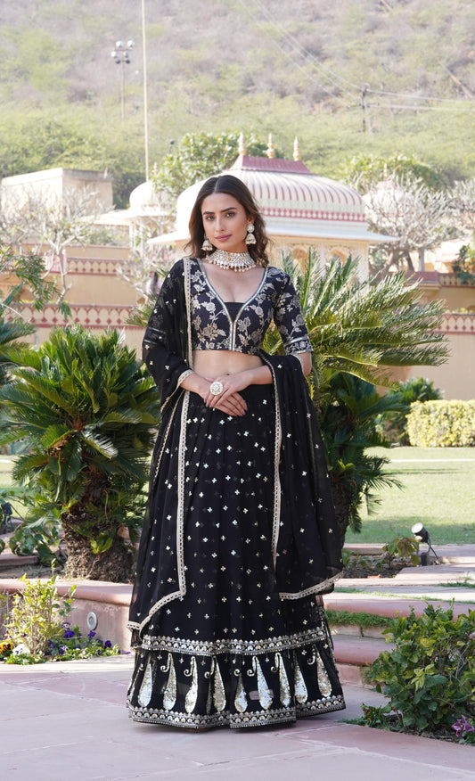 Glorious Sequence Work Black Color Lehenga Choli