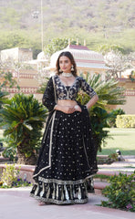 Glorious Sequence Work Black Color Lehenga Choli