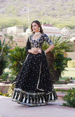 Glorious Sequence Work Black Color Lehenga Choli