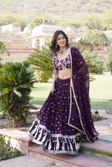 Glorious Sequence Work Wine Color Lehenga Choli