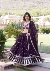 Glorious Sequence Work Wine Color Lehenga Choli