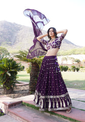 Glorious Sequence Work Wine Color Lehenga Choli