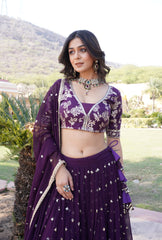 Glorious Sequence Work Wine Color Lehenga Choli