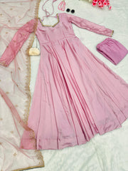 Fantastic Plain Pink Color Anarkali Gown