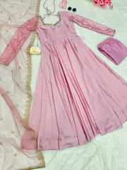 Fantastic Plain Pink Color Anarkali Gown