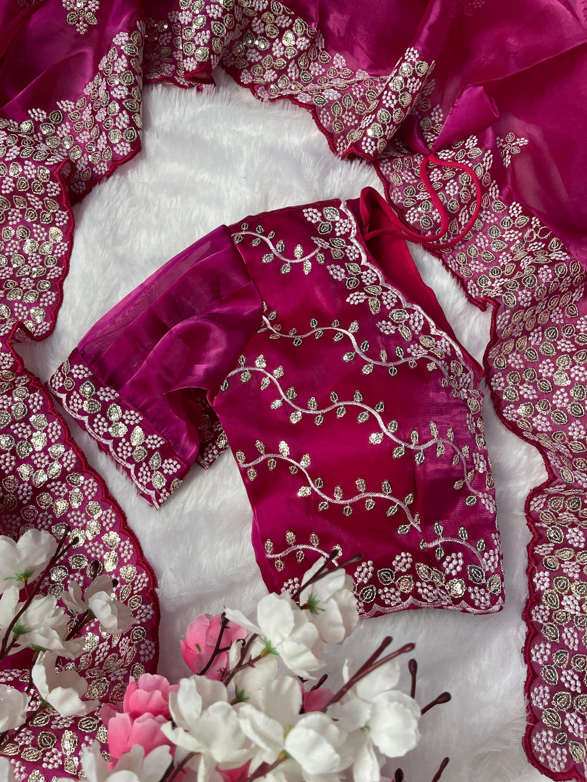 Eyes Catching Embroidery Work Pink Color Saree