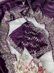 Eyes Catching Embroidery Work Purple Color Saree