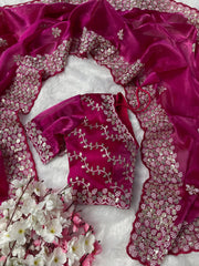 Eyes Catching Embroidery Work Pink Color Saree