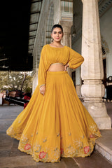 Amazing Sequins And Thread Embroidery Work Yellow Color Lehenga Choli