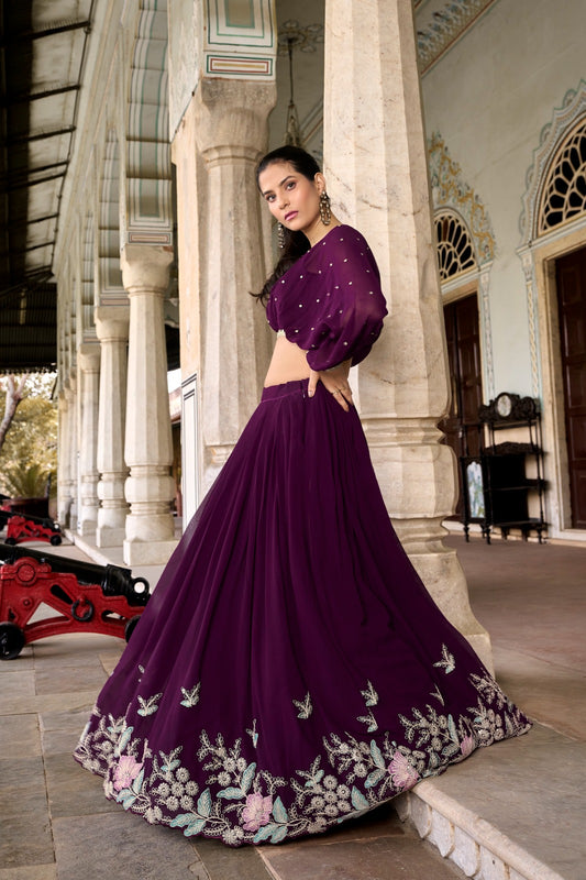 Amazing Sequins And Thread Embroidery Work Wine Color Lehenga Choli