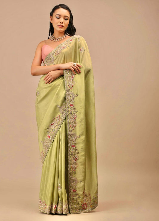 Captivating Embroidery Work Perrot Saree