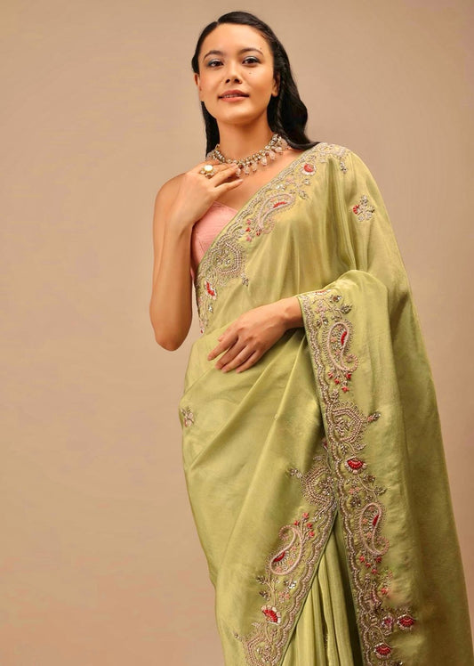 Captivating Embroidery Work Perrot Saree