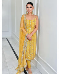 Marvelous Embroidery Work Yellow Color Anarkali Suit