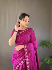 Presenting Ready To Wear Dark Pink Color Silk Saree