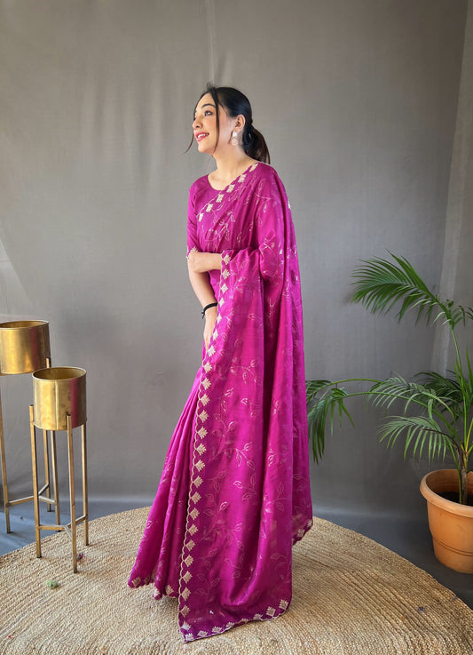 Presenting Ready To Wear Dark Pink Color Silk Saree