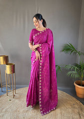 Presenting Ready To Wear Dark Pink Color Silk Saree