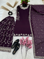 Fantastic Embroidery Sequence Work Purple Color Top With Plazzo Suit