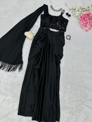 Fancy Ready To Wear Black Color Western Saree