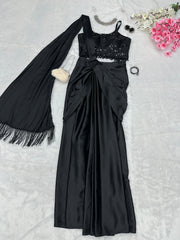 Fancy Ready To Wear Black Color Western Saree