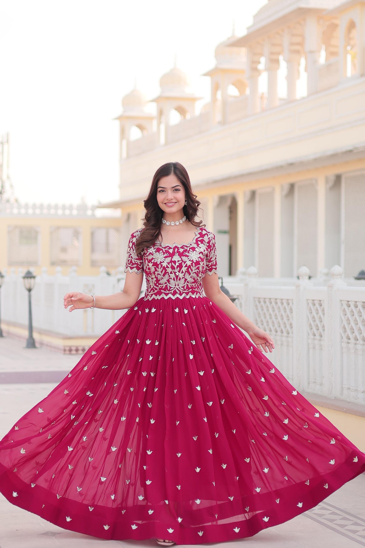 Captivating Embroidered Pink Color Gown